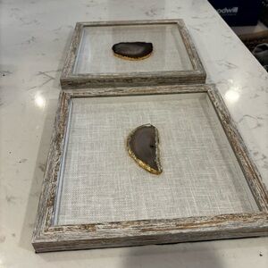 Rustic Wood Framed Agate Wall Art Set of 2
